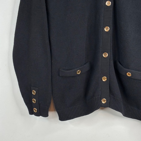 VTG Leon Levin Cardigan L Lady Jacket Cotton Black Gold Button Preppy Old Money - Picture 3 of 9